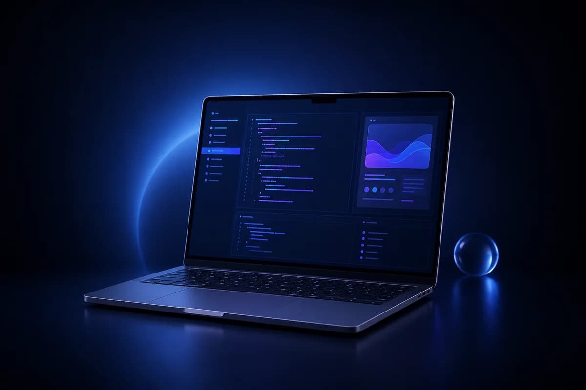 Laptop showing a web development workspace